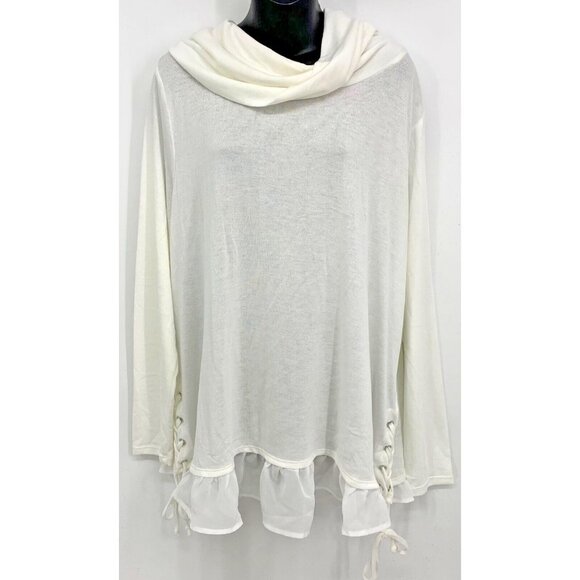 Belldini Women Top Blouse Plus Size 2X White Cowl Long Sleeve Ruffle Hem NWT NEW - Picture 1 of 9